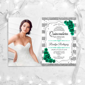 Emerald Green Silver White Foto Quinceanera Einladung