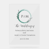 Emerald Green Simple Botanical Wreath Wedding Acrylschild (Vorderseite)