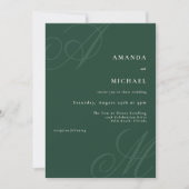 Emerald Green Simple Elegant Monogram Wedding Einladung (Vorderseite)