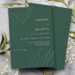 Emerald Green Simple Elegant Monogram Wedding Einladung<br><div class="desc">Dieses einfache, moderne minimalistische Design mit einem eleganten Rand bietet eine einzigartige Hochzeitseinladung mit schönen kalligraphischen Skriptmonogrammen der Braut und Bräutigam an anderen Ecken. Ein gepflegtes Textlayout zeigt die Details Ihrer Hochzeit mit einem sauberen klassischen Look mit hellgrün-grünen Initialen und Elfenbeintext auf einem stilvollen, dunkelgrünen Hintergrund. Ersetzen Sie den Beispieltext...</div>