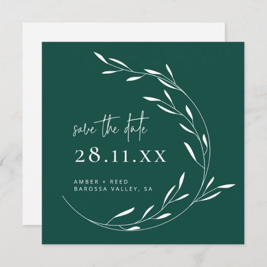 Emerald Green Simple Kareath Square Save the Date (Vorne/Hinten)