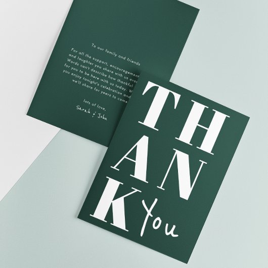 Emerald Green Simple Minimalistisch Bold Wedding Dankeskarte