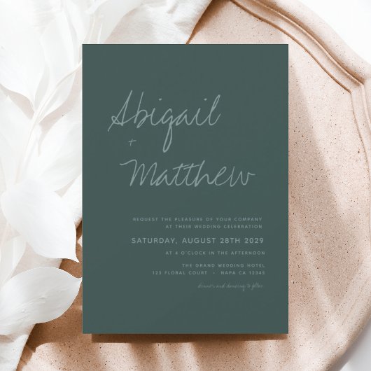Emerald Green Simple Minimalistisch Modern Wedding Einladung