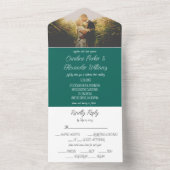Emerald Green Simple Modern Foto Wedding All In One Einladung (Innen Boden)