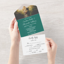 Emerald Green Simple Modern Foto Wedding All In One Einladung