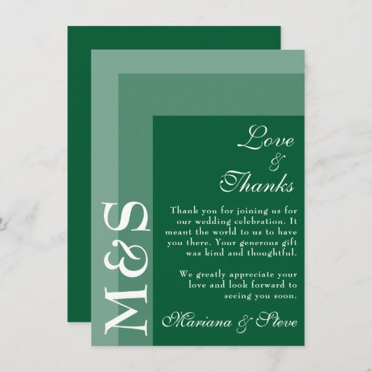 Emerald Green Simple Modern Script Wedding Dankeskarte (Vorne/Hinten)