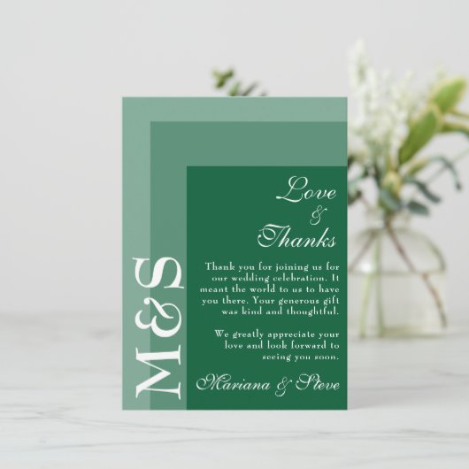 Emerald Green Simple Modern Script Wedding Dankeskarte (Stehend Vorderseite)