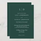 Emerald Green Simple Monogram QR Code Wedding Einladung (Vorne/Hinten)