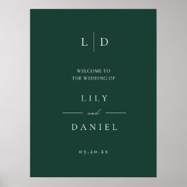 Emerald Green Simple Monogram Wedding Welcome Sign Poster