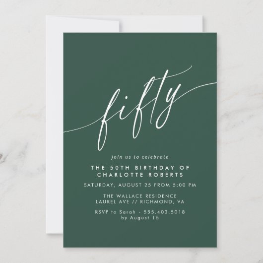Emerald Green | Simple Script Formal 50th Birthday Einladung (Vorderseite)
