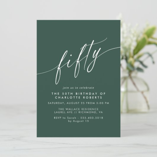 Emerald Green | Simple Script Formal 50th Birthday Einladung (Stehend Vorderseite)