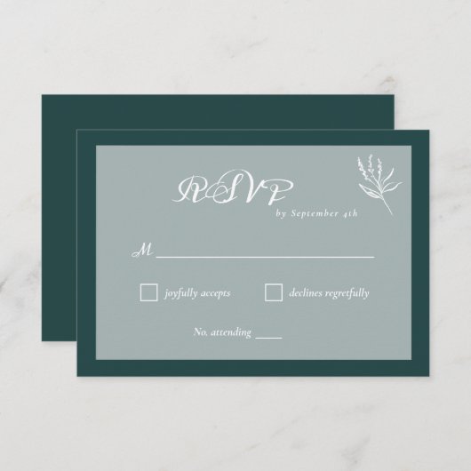 Emerald Green Simple Wedding RSVP Card (Vorne/Hinten)