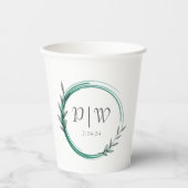Emerald Green Simple Wreath Monogram Wedding Pappbecher (Vorderseite)