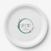 Emerald Green Simple Wreath Monogram Wedding Pappteller (Vorderseite)