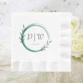 Emerald Green Simple Wreath Monogram Wedding Serviette