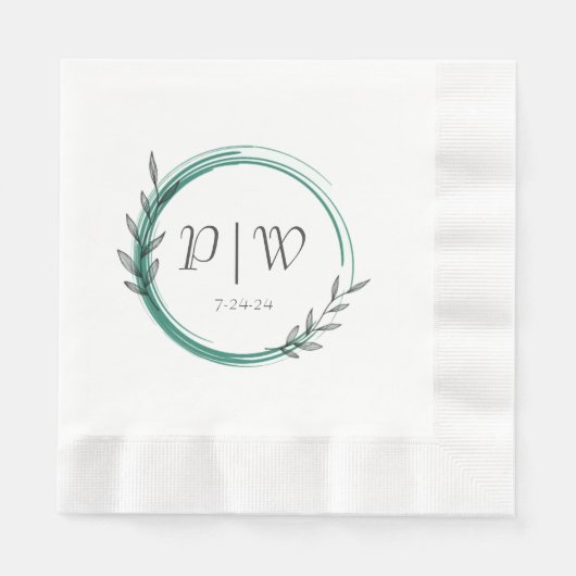 Emerald Green Simple Wreath Monogram Wedding Serviette (Vorderseite)