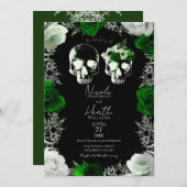 Emerald Green Skeleton Skull Rose Gothic Wedding Einladung (Vorne/Hinten)