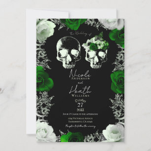 Emerald Green Skeleton Skull Rose Gothic Wedding Einladung