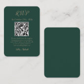 Emerald Green Small Vertical Wedding RSVP QR Code Begleitkarte (Vorne/Hinten)