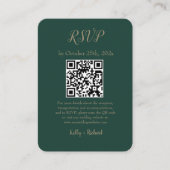 Emerald Green Small Vertical Wedding RSVP QR Code Begleitkarte (Vorderseite)