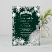 Emerald Green Snowflake Winter Quinceanera Folieneinladung (Stehend vorne)