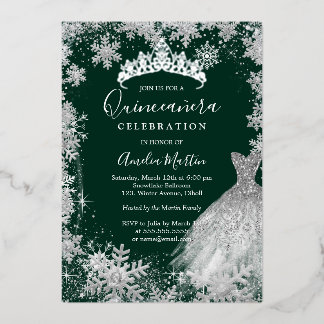 Emerald Green Snowflake Winter Quinceanera Folieneinladung