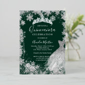 Emerald Green Snowflake Winter Quinceanera Folieneinladung (Stehend vorne)