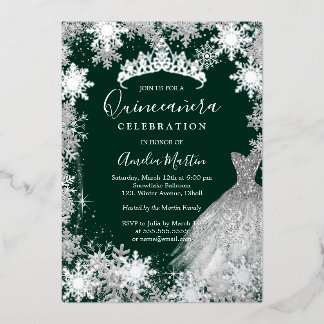 Emerald Green Snowflake Winter Quinceanera Folieneinladung