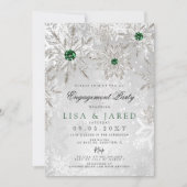 Emerald Green Snowflakes Winter Engagement Party Einladung (Vorderseite)