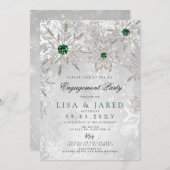 Emerald Green Snowflakes Winter Engagement Party Einladung (Vorne/Hinten)
