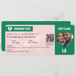 Emerald Green & Soft Blush Boarding Pass Wedding Einladung