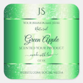 Emerald Green Soft Glitzer Product Labels Monogram Quadratischer Aufkleber (Vorderseite)