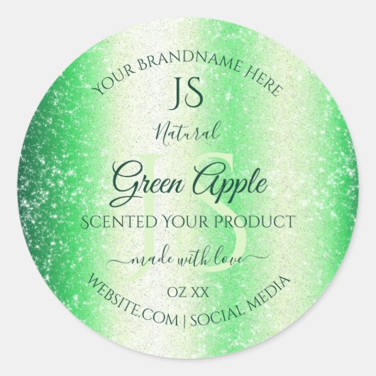 Emerald Green Soft Glitzer Product Labels Monogram Runder Aufkleber (Vorderseite)