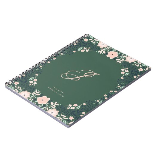 Emerald Green Soft Monogram Floral Personal Custom Notizblock (Linke Seite)