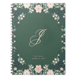 Emerald Green Soft Monogram Floral Personal Custom Notizblock