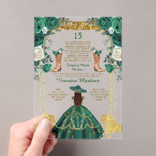 Emerald Green Spanish Boots Gold 15 Años Birthday Acryleinladungen