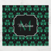 Emerald Green Sparkle Kleeblatt Black Monogram Bierflaschenetikett (Einzelnes Label)