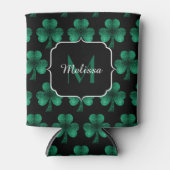 Emerald Green Sparkle Kleeblatt Black Monogram Dosenkühler (Vorderseite)