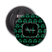 Emerald Green Sparkle Kleeblatt Black Monogram Flaschenöffner (Vorderseite)