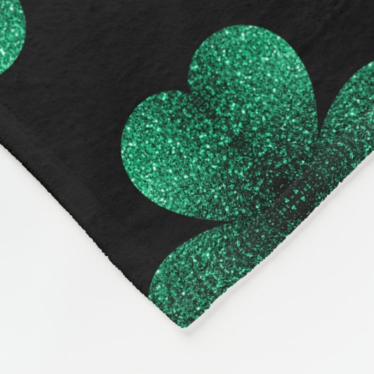 Emerald Green Sparkle Kleeblatt Black Monogram Fleecedecke (Ecke)