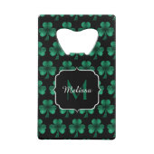 Emerald Green Sparkle Kleeblatt Black Monogram Geldbeutel Flaschenöffner (Vorderseite)