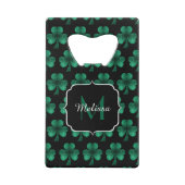 Emerald Green Sparkle Kleeblatt Black Monogram Geldbeutel Flaschenöffner (Rückseite)