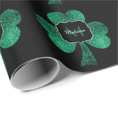 Emerald Green Sparkle Kleeblatt Black Monogram Geschenkpapier (Rolleneckpunkt)