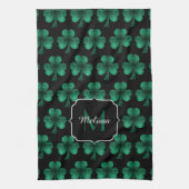 Emerald Green Sparkle Kleeblatt Black Monogram Geschirrtuch (Vertikal)