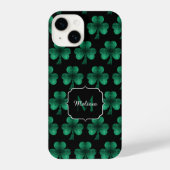 Emerald Green Sparkle Kleeblatt Black Monogram iPhone Hülle (Rückseite)