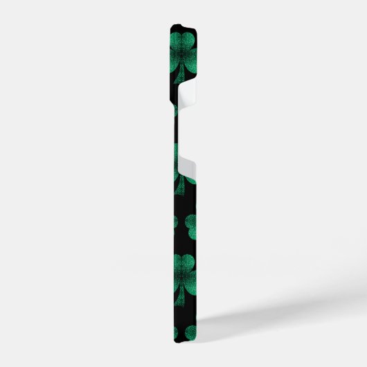 Emerald Green Sparkle Kleeblatt Black Monogram iPhone Hülle (Linke Seite)