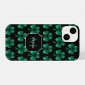 Emerald Green Sparkle Kleeblatt Black Monogram iPhone Hülle (Rückseite (Horizontal))