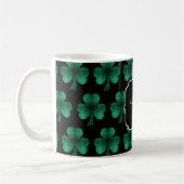 Emerald Green Sparkle Kleeblatt Black Monogram Kaffeetasse (Links)