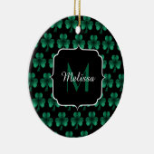 Emerald Green Sparkle Kleeblatt Black Monogram Keramik Ornament (Rechts)