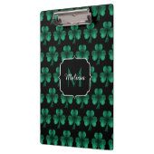 Emerald Green Sparkle Kleeblatt Black Monogram Klemmbrett (Links)
